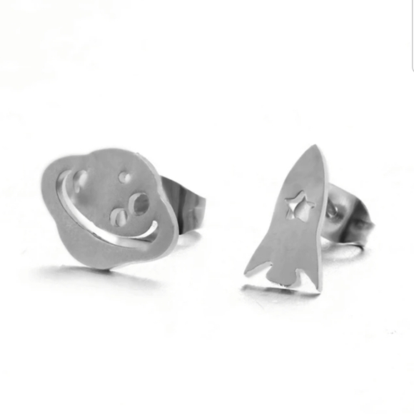 Planet and Rocket Earrings - Picture 1 of 3